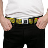 BD Wings Logo CLOSE-UP Full Color Black Silver Seatbelt Belt - Born to Raise Hell Yellow Webbing - Buckle-Down - Flyclothing LLC