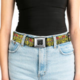 BD Wings Logo CLOSE-UP Full Color Black Silver Seatbelt Belt - Born to Raise Hell Yellow Webbing - Buckle-Down - Flyclothing LLC