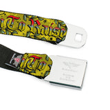 BD Wings Logo CLOSE-UP Full Color Black Silver Seatbelt Belt - Born to Raise Hell Yellow Webbing - Buckle-Down - Flyclothing LLC