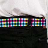 BD Wings Logo CLOSE-UP Full Color Black Silver Seatbelt Belt - Buffalo Plaid White/Multi Color Webbing - Buckle-Down - Flyclothing LLC
