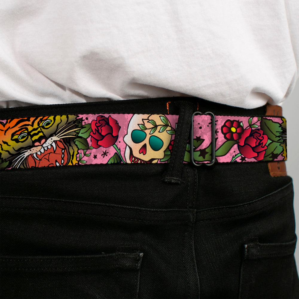 BD Wings Logo CLOSE-UP Full Color Black Silver Seatbelt Belt - Death Before Dishonor Pink Webbing - Buckle-Down - Flyclothing LLC