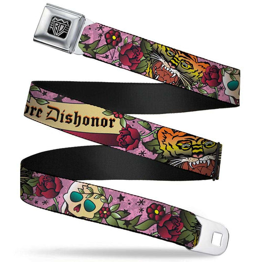 BD Wings Logo CLOSE-UP Full Color Black Silver Seatbelt Belt - Death Before Dishonor Pink Webbing - Buckle-Down - Flyclothing LLC