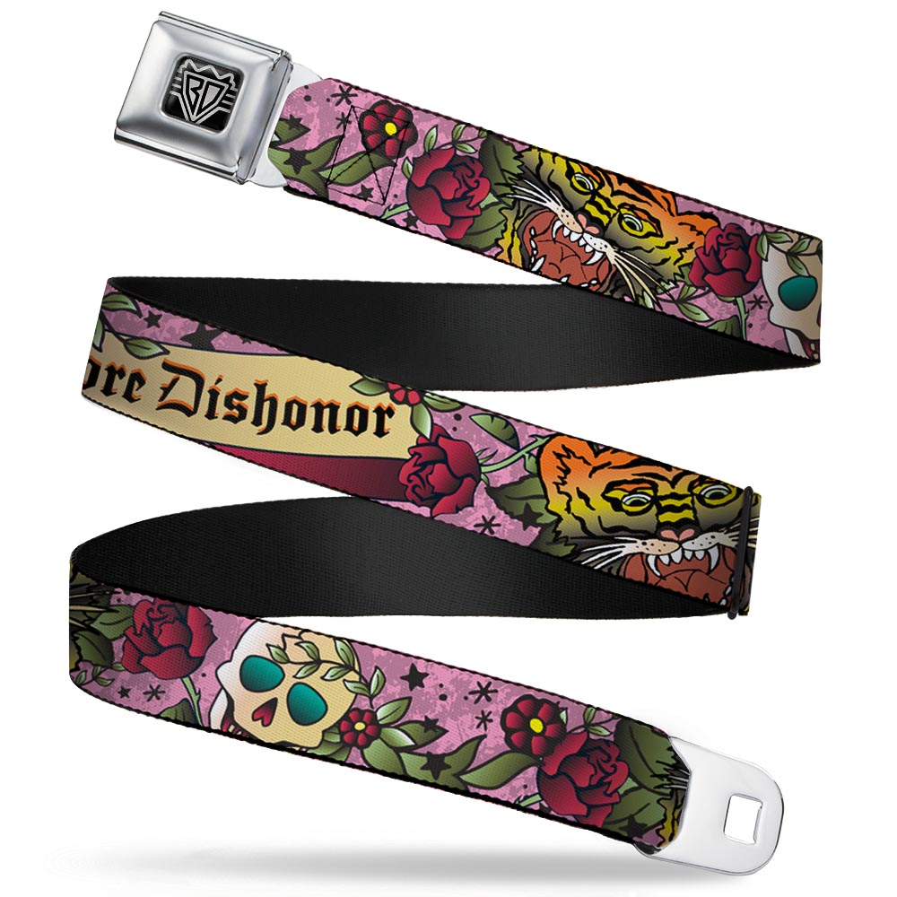 BD Wings Logo CLOSE-UP Full Color Black Silver Seatbelt Belt - Death Before Dishonor Pink Webbing - Buckle-Down - Flyclothing LLC