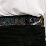 BD Wings Logo CLOSE-UP Full Color Black Silver Seatbelt Belt - Dead Men Tell No Tales Gray Webbing - Buckle-Down - Flyclothing LLC