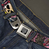 BD Wings Logo CLOSE-UP Full Color Black Silver Seatbelt Belt - Dead Men Tell No Tales Pink Webbing - Buckle-Down - Flyclothing LLC