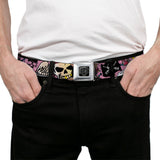 BD Wings Logo CLOSE-UP Full Color Black Silver Seatbelt Belt - Dead Men Tell No Tales Pink Webbing - Buckle-Down - Flyclothing LLC