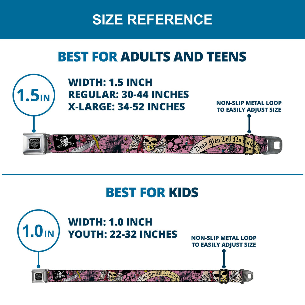 BD Wings Logo CLOSE-UP Full Color Black Silver Seatbelt Belt - Dead Men Tell No Tales Pink Webbing - Buckle-Down - Flyclothing LLC