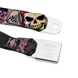 BD Wings Logo CLOSE-UP Full Color Black Silver Seatbelt Belt - Dead Men Tell No Tales Pink Webbing - Buckle-Down - Flyclothing LLC