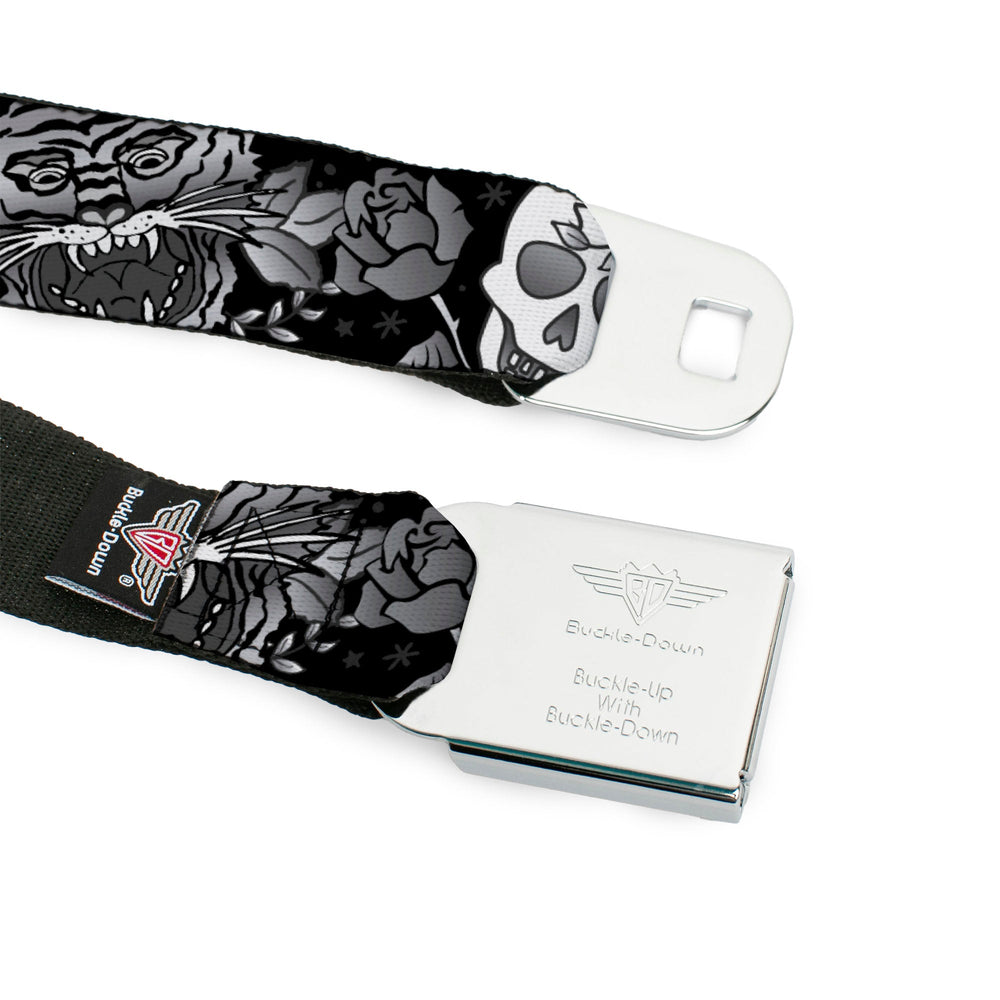 BD Wings Logo CLOSE-UP Full Color Black Silver Seatbelt Belt - Death Before Dishonor Black/White Webbing - Buckle-Down - Flyclothing LLC