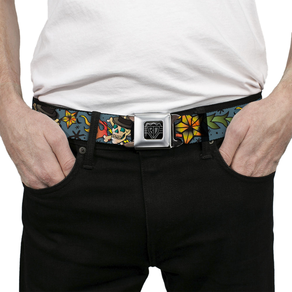 BD Wings Logo CLOSE-UP Full Color Black Silver Seatbelt Belt - Death or Glory CLOSE-UP Gray Webbing - Buckle-Down - Flyclothing LLC