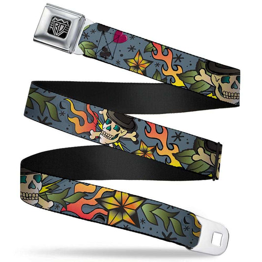 BD Wings Logo CLOSE-UP Full Color Black Silver Seatbelt Belt - Death or Glory CLOSE-UP Gray Webbing - Buckle-Down - Flyclothing LLC
