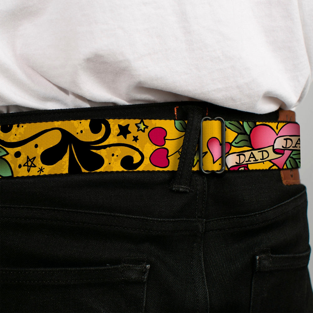 BD Wings Logo CLOSE-UP Full Color Black Silver Seatbelt Belt - Dad & Dad Yellow Webbing - Buckle-Down - Flyclothing LLC