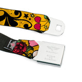 BD Wings Logo CLOSE-UP Full Color Black Silver Seatbelt Belt - Dad & Dad Yellow Webbing - Buckle-Down - Flyclothing LLC