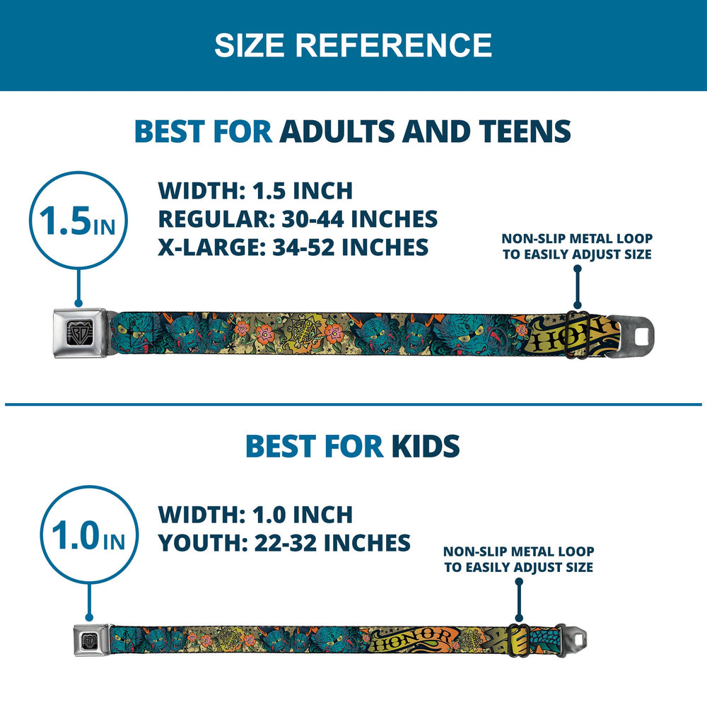 BD Wings Logo CLOSE-UP Full Color Black Silver Seatbelt Belt - Honor Tan Webbing - Buckle-Down - Flyclothing LLC