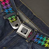 BD Wings Logo CLOSE-UP Full Color Black Silver Seatbelt Belt - Houndstooth Black/Rainbow Webbing - Buckle-Down - Flyclothing LLC