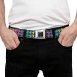 BD Wings Logo CLOSE-UP Full Color Black Silver Seatbelt Belt - Houndstooth Black/Rainbow Webbing - Buckle-Down - Flyclothing LLC