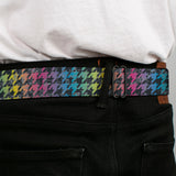 BD Wings Logo CLOSE-UP Full Color Black Silver Seatbelt Belt - Houndstooth Black/Rainbow Webbing - Buckle-Down - Flyclothing LLC
