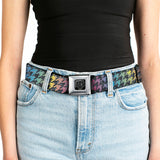 BD Wings Logo CLOSE-UP Full Color Black Silver Seatbelt Belt - Houndstooth Black/Rainbow Webbing - Buckle-Down - Flyclothing LLC