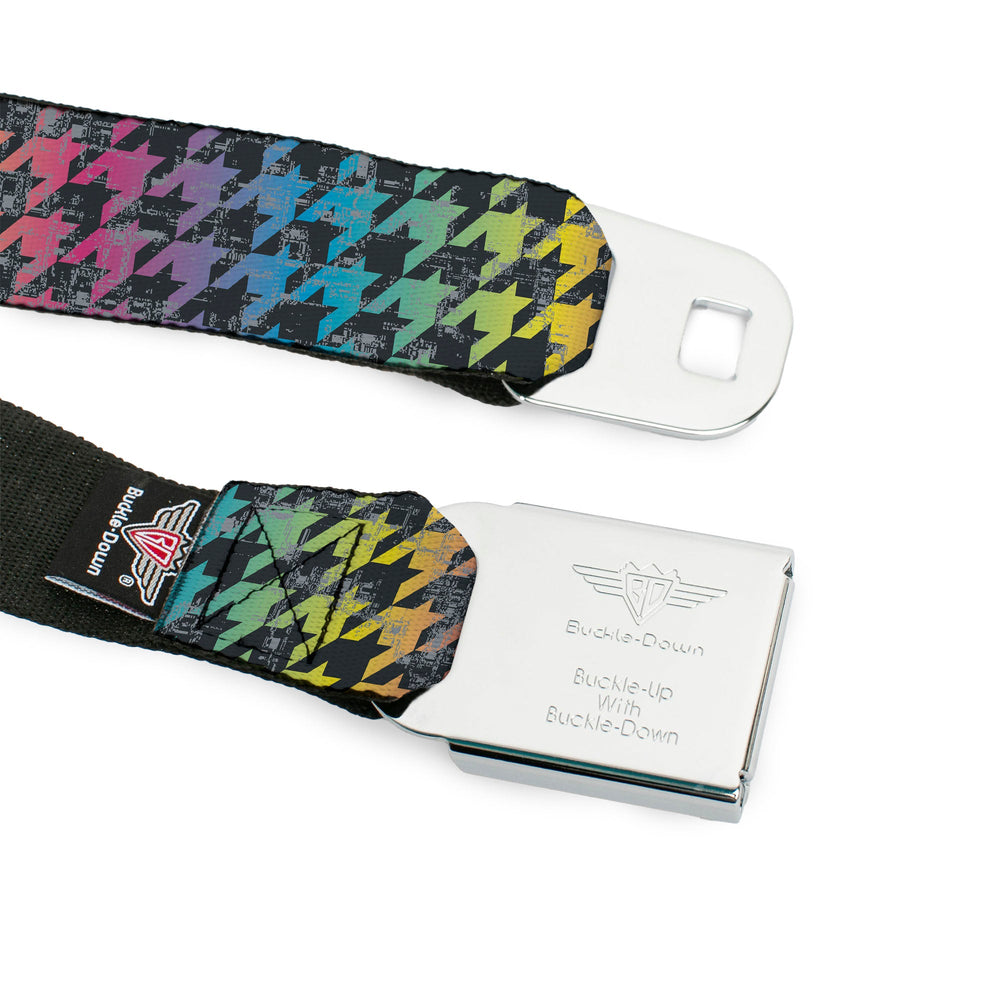 BD Wings Logo CLOSE-UP Full Color Black Silver Seatbelt Belt - Houndstooth Black/Rainbow Webbing - Buckle-Down - Flyclothing LLC
