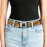 BD Wings Logo CLOSE-UP Full Color Black Silver Seatbelt Belt - Hibiscus Collage Blue/Orange/Yellow Webbing - Buckle-Down - Flyclothing LLC