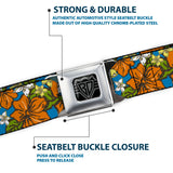 BD Wings Logo CLOSE-UP Full Color Black Silver Seatbelt Belt - Hibiscus Collage Blue/Orange/Yellow Webbing - Buckle-Down - Flyclothing LLC