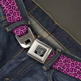 BD Wings Logo CLOSE-UP Full Color Black Silver Seatbelt Belt - Leopard Pink Fuchsia Webbing - Buckle-Down - Flyclothing LLC