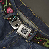 BD Wings Logo CLOSE-UP Full Color Black Silver Seatbelt Belt - Live Hard Die Young CLOSE-UP Black Webbing - Buckle-Down - Flyclothing LLC