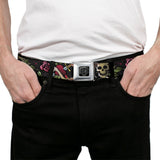 BD Wings Logo CLOSE-UP Full Color Black Silver Seatbelt Belt - Live Hard Die Young CLOSE-UP Black Webbing - Buckle-Down - Flyclothing LLC