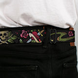 BD Wings Logo CLOSE-UP Full Color Black Silver Seatbelt Belt - Live Hard Die Young CLOSE-UP Black Webbing - Buckle-Down - Flyclothing LLC