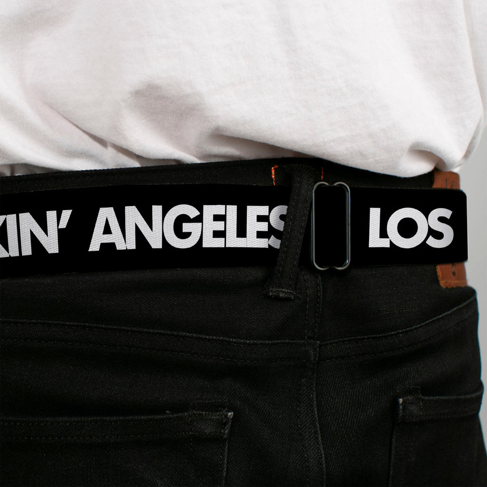 BD Wings Logo CLOSE-UP Full Color Black Silver Seatbelt Belt - LOS F*CKIN' ANGELES Heart Black/White/Red Webbing - Buckle-Down - Flyclothing LLC