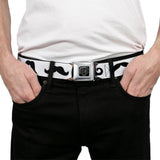 BD Wings Logo CLOSE-UP Full Color Black Silver Seatbelt Belt - Mustaches Straight White/Black Webbing - Buckle-Down - Flyclothing LLC