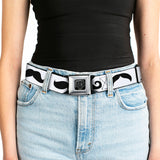 BD Wings Logo CLOSE-UP Full Color Black Silver Seatbelt Belt - Mustaches Straight White/Black Webbing - Buckle-Down - Flyclothing LLC