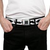 BD Wings Logo CLOSE-UP Full Color Black Silver Seatbelt Belt - Mustache Trio White/Black Webbing - Buckle-Down - Flyclothing LLC