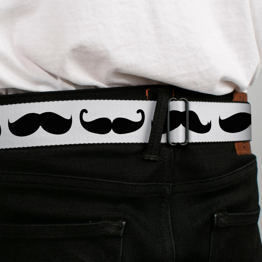 BD Wings Logo CLOSE-UP Full Color Black Silver Seatbelt Belt - Mustache Trio White/Black Webbing - Buckle-Down - Flyclothing LLC