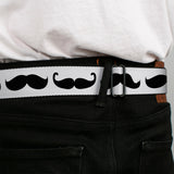 BD Wings Logo CLOSE-UP Full Color Black Silver Seatbelt Belt - Mustache Trio White/Black Webbing - Buckle-Down - Flyclothing LLC
