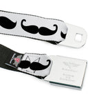 BD Wings Logo CLOSE-UP Full Color Black Silver Seatbelt Belt - Mustache Trio White/Black Webbing - Buckle-Down - Flyclothing LLC
