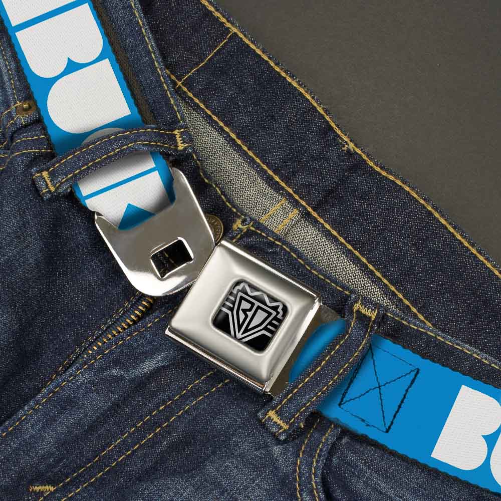 BD Wings Logo CLOSE-UP Full Color Black Silver Seatbelt Belt - BUCKLE-DOWN Shapes Turquoise/White Webbing - Buckle-Down - Flyclothing LLC