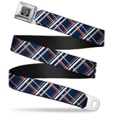 BD Wings Logo CLOSE-UP Full Color Black Silver Seatbelt Belt - Plaid X2 Navy/White/Orange Webbing - Buckle-Down - Flyclothing LLC