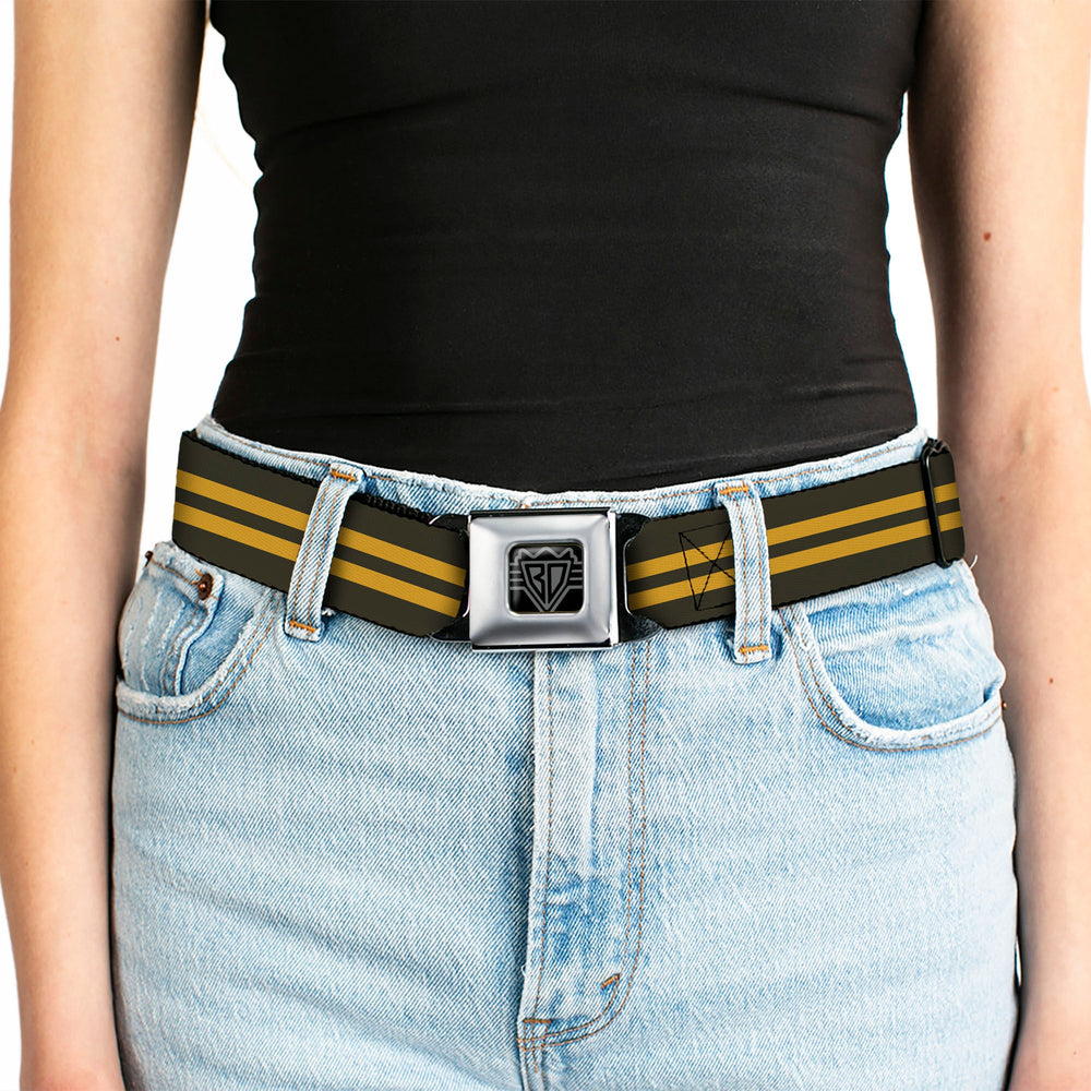 BD Wings Logo CLOSE-UP Full Color Black Silver Seatbelt Belt - Stripe Black/Gold Webbing - Buckle-Down - Flyclothing LLC