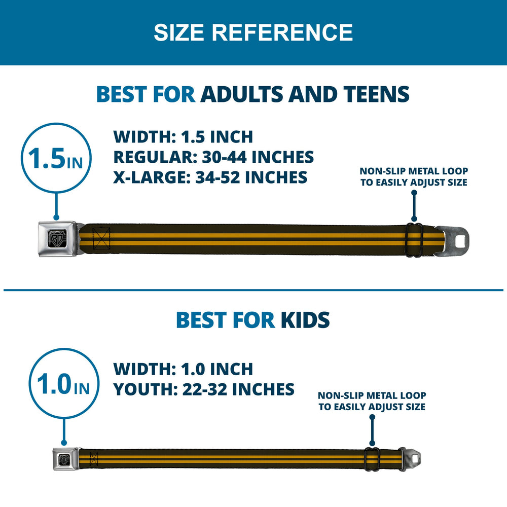 BD Wings Logo CLOSE-UP Full Color Black Silver Seatbelt Belt - Stripe Black/Gold Webbing - Buckle-Down - Flyclothing LLC