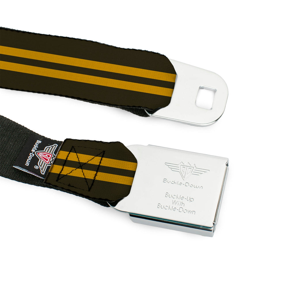 BD Wings Logo CLOSE-UP Full Color Black Silver Seatbelt Belt - Stripe Black/Gold Webbing - Buckle-Down - Flyclothing LLC