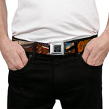 BD Wings Logo CLOSE-UP Full Color Black Silver Seatbelt Belt - Surfboard Cali Scenes/US Flag Stacked Brown Webbing - Buckle-Down - Flyclothing LLC