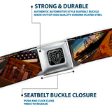 BD Wings Logo CLOSE-UP Full Color Black Silver Seatbelt Belt - Surfboard Cali Scenes/US Flag Stacked Brown Webbing - Buckle-Down - Flyclothing LLC