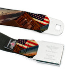 BD Wings Logo CLOSE-UP Full Color Black Silver Seatbelt Belt - Surfboard Cali Scenes/US Flag Stacked Brown Webbing - Buckle-Down - Flyclothing LLC