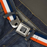 BD Wings Logo CLOSE-UP Full Color Black Silver Seatbelt Belt - Stripe Navy/White/Orange Webbing - Buckle-Down - Flyclothing LLC