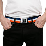 BD Wings Logo CLOSE-UP Full Color Black Silver Seatbelt Belt - Stripe Navy/White/Orange Webbing - Buckle-Down - Flyclothing LLC