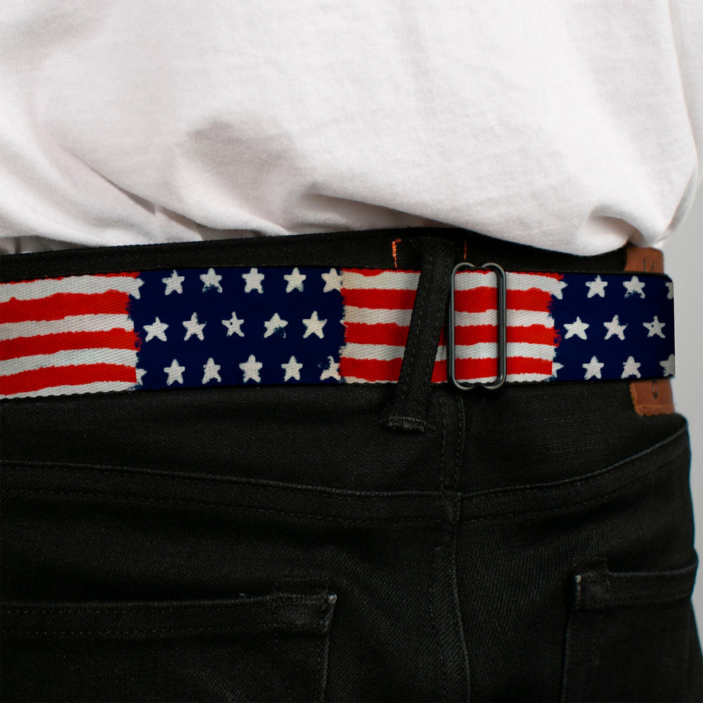 BD Wings Logo CLOSE-UP Full Color Black Silver Seatbelt Belt - Stars & Stripes Painting Webbing - Buckle-Down - Flyclothing LLC