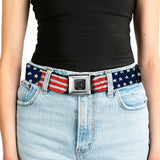 BD Wings Logo CLOSE-UP Full Color Black Silver Seatbelt Belt - Stars & Stripes Painting Webbing - Buckle-Down - Flyclothing LLC