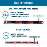 BD Wings Logo CLOSE-UP Full Color Black Silver Seatbelt Belt - Stars & Stripes Painting Webbing - Buckle-Down - Flyclothing LLC