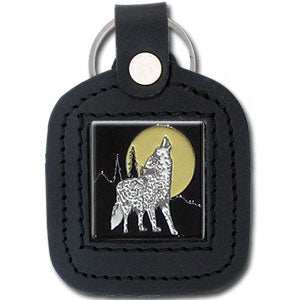 Sq. Leather Keychain - Howling Wolf - Siskiyou Originals - Flyclothing LLC